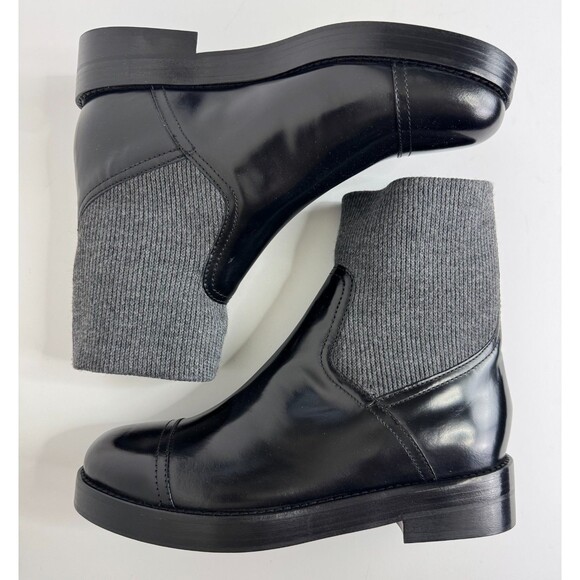 J.Crew Sz 7.5 Spazzo Rib Cuff Boot In Patent Italian Leather Black Round Toe NWB - Picture 6 of 13